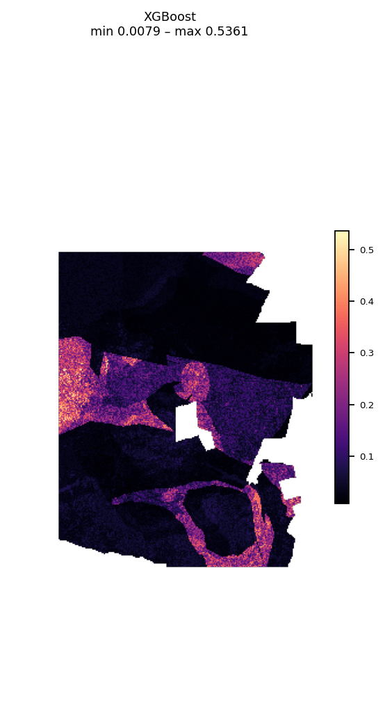 XGBoost prospectivity map showing consistently low probabilities